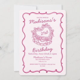 Convites Aniversário de 21 anos de Bolo Retro Cardíaco do A