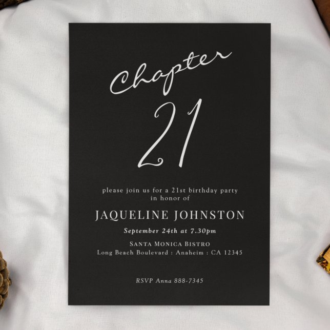 Convites Aniversário de 21 anos de Caligrafia Elegante Mode (Criador carregado)
