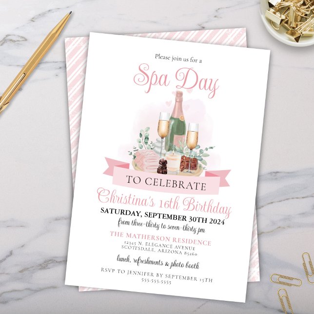 Convites Aniversário de 21 anos de Champagne do Dia do Spa  (Champagne chocolate and spa day 21st birthday party invitation for bridal party or elegant invites)