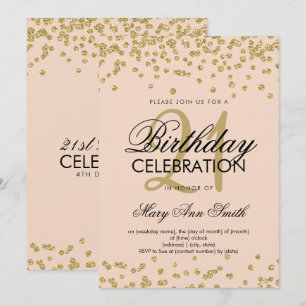 Convites aniversário de 21 anos de Confetti Dourado com Br