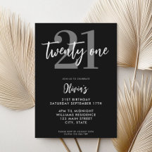 Aniversário de 21 anos de Elegante Branco e Preto 