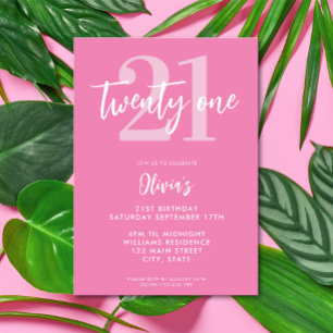 Convites Aniversário de 21 anos de Elegante Rosa Moderno