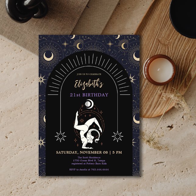 Convites Aniversário de 21 anos de Escorpião Zodiac Preto (Black Mystic Scorpio Zodiac 21st Birthday Invitation)