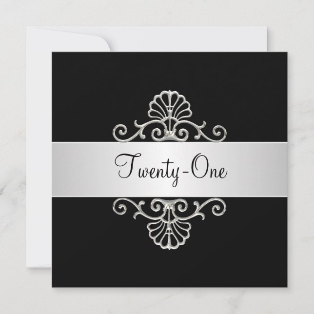 Convites Aniversário de 21 anos de Prata Preta e Branca (Frente)