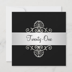 Convites Aniversário de 21 anos de Prata Preta e Branca