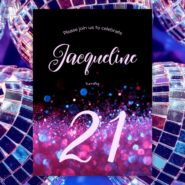 Convites Aniversário de 21 anos de Script Brilhante Neon-Pi (Criador carregado)