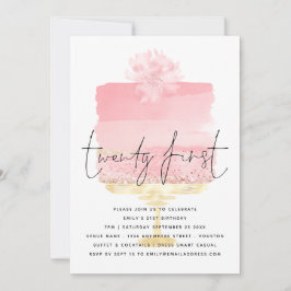 Convites Aniversário de 21 anos de Script de Bolo Rosa Mode