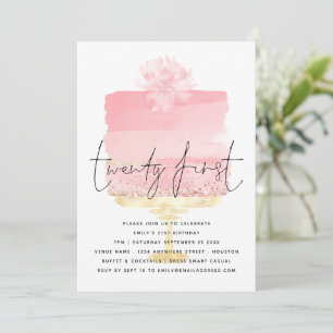 Convites Aniversário de 21 anos de Script de Bolo Rosa Mode