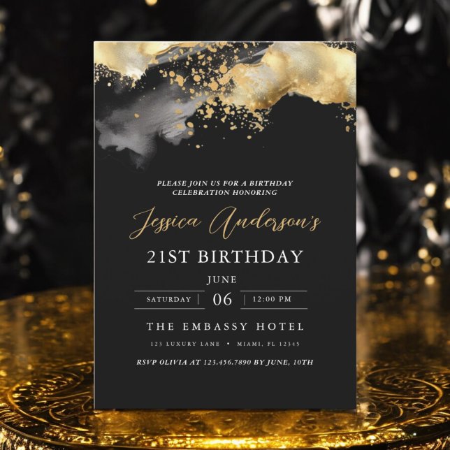 Convites Aniversário de 21 anos de Script Dourado e Preto M (Criador carregado)
