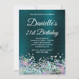 Convites Aniversário de 21 anos do Holo Glitter de Folha de