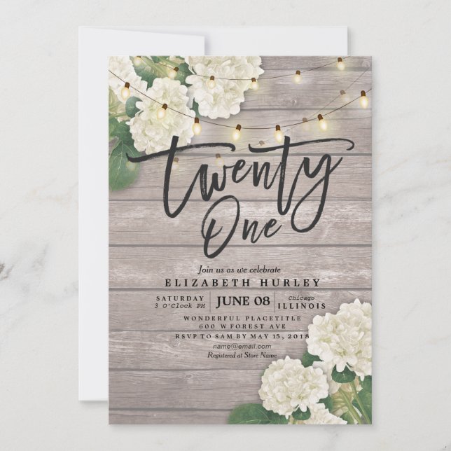 Convites aniversário de 21 anos do Partido Hydrangea Flower (Frente)