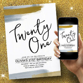 Convites aniversário de 21 anos Dourado Elegante de Script 