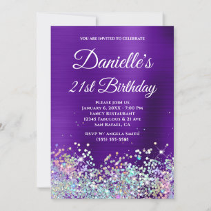 Convites Aniversário de 21 anos em Glitter Holo com Lamina