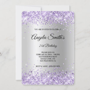 Convites Aniversário de 21 anos em Glitter Lavanda com Seda