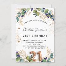 aniversário de 21 anos eucalyptus greenery glitter