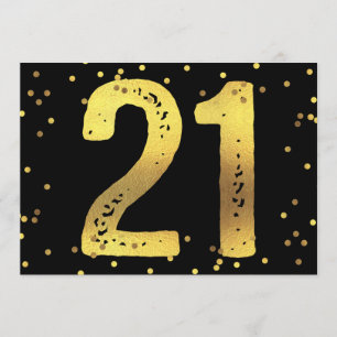 Convites aniversário de 21 anos Faux Gold Foil Confetti Bla