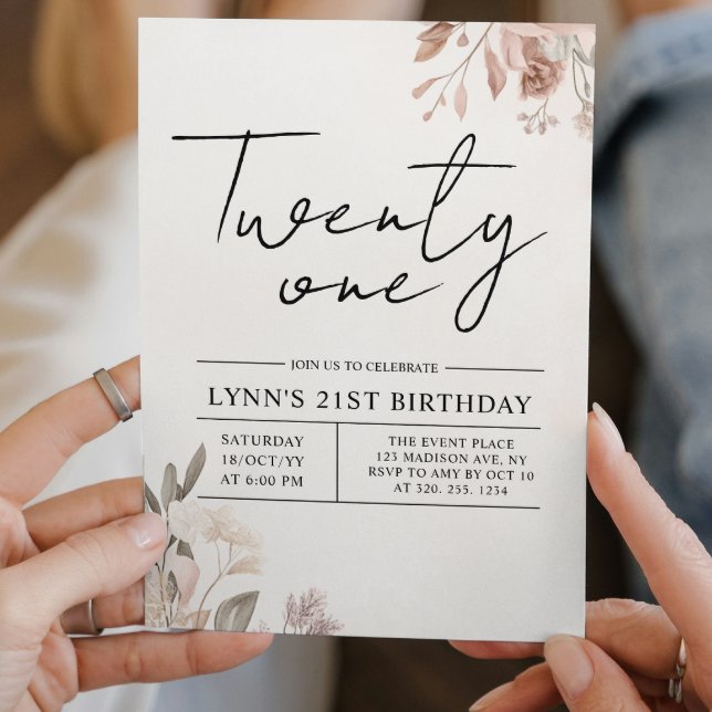 Convites Aniversário de 21 anos floral (Criador carregado)