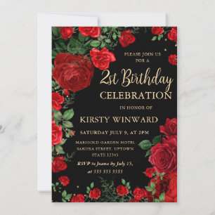 Convites aniversário de 21 anos Floral de Borda do Rosa ver