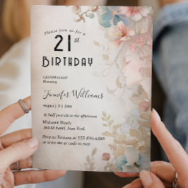 Convites Aniversário de 21 anos Floral Elegante