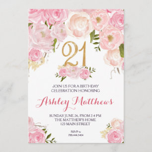 Convites aniversário de 21 anos Floral Invitation