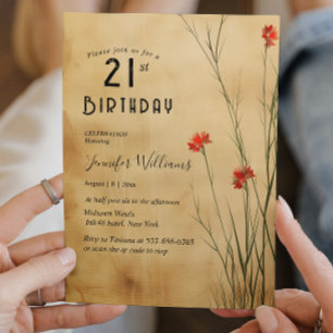 Convites Aniversário de 21 anos Floral Simples
