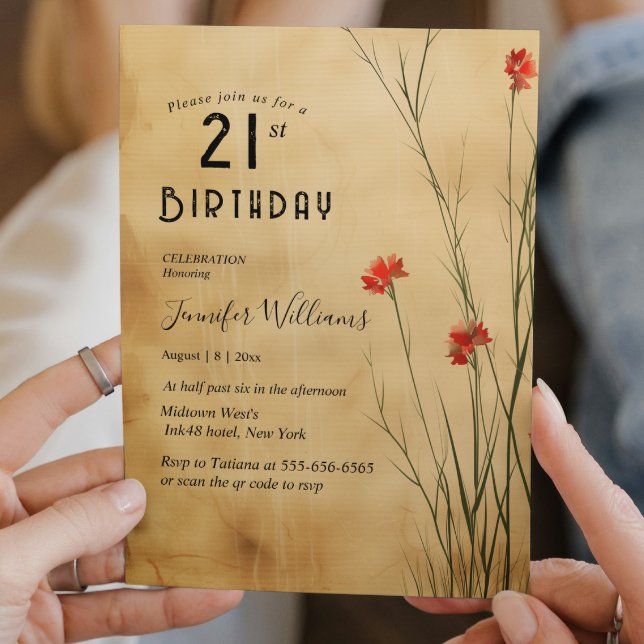 Convites Aniversário de 21 anos Floral Simples (Criador carregado)