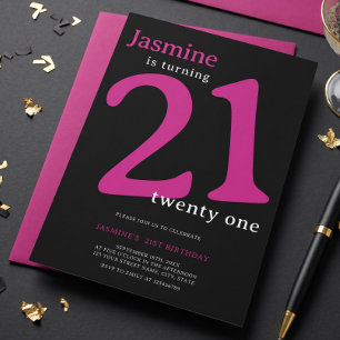 Convites Aniversário de 21 anos Glam Hot Pink Black