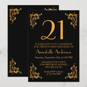 Convites aniversário de 21 anos Glam Moderno, Dourado, Retr