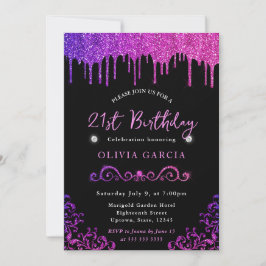 Convites Aniversário de 21 anos Glam Purple e Pink Glitter