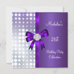 Convites Aniversário de 21 anos Glitter Roxo Diamante Arco