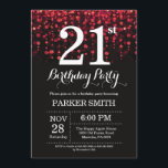 Convites aniversário de 21 anos Invitation Red Glitter<br><div class="desc">aniversário de 21 anos com luzes de cordas vermelhas com fundo brilhante vermelho. Aniversário Vermelho. Aniversário Adulto. Homens ou Mulheres no Dia Convidam. 13 15 16º 18º 20 21rua 30 40º 50º 60º 80 de 70 100º, qualquer idade. Para mais personalização, clique no botão "Personalizar" e use nossa ferramenta de...</div>