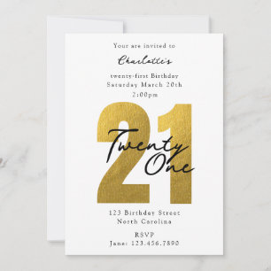 Convites Aniversário de 21 Anos Luxuoso Dourado Moderno