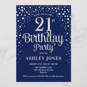 Convites aniversário de 21 anos - Marinho e Prata