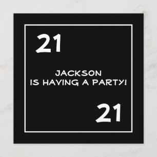 Convites aniversário de 21 anos masculino - Simples preto 