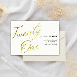 Convites Aniversário de 21 anos minimalista branco e Dourad