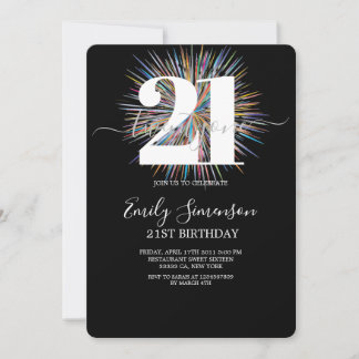 Convites Aniversário de 21 anos minimalista preto moderno