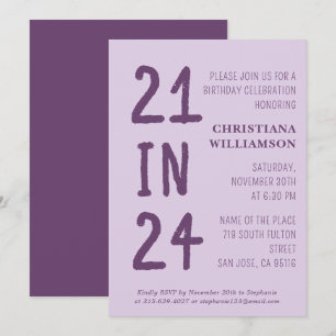 Convites Aniversário de 21 anos moderno 21 em 24 Festas de 