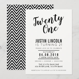 Convites ANIVERSÁRIO DE 21 ANOS MODERNO INVITE preto comum