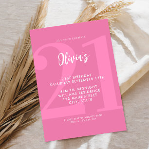 Convites Aniversário de 21 anos moderno rosa simples