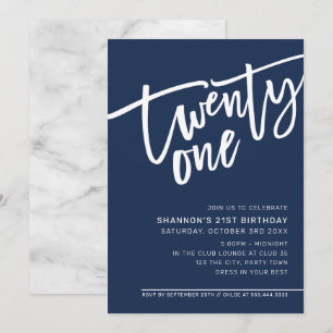 Convites ANIVERSÁRIO DE 21 ANOS MODERNO SCRIPT azul marinho