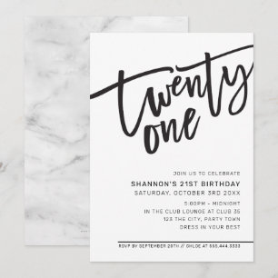 Convites ANIVERSÁRIO DE 21 ANOS MODERNO SCRIPT branco preto