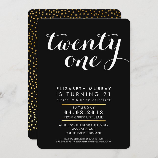Convites aniversário de 21 anos na moda INVITE tipo branco  (Frente/Verso)