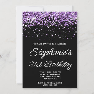 Convites Aniversário de 21 anos Preto Brilho Roxo