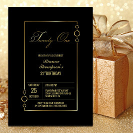 Convites aniversário de 21 anos Preto com Frame Party Doura