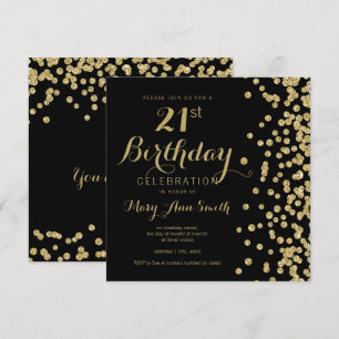 Convites aniversário de 21 anos Preto de Confetti com Falh