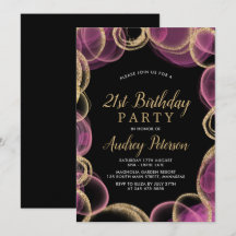 Aniversário de 21 anos preto rosa moderno e círcul