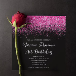 Convites Aniversário de 21 anos preto rosa quente brilhante