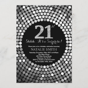 Convites Aniversário de 21 anos preto surpreendido e brilho