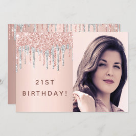 Convites aniversário de 21 anos rosa dourado fotografia cor