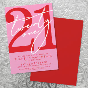 Convites Aniversário de 21 anos Rosa Moderno Vermelho